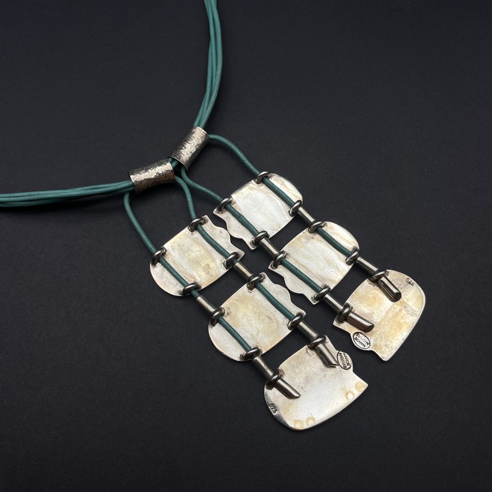 Manos Andinas Statement Necklace Sterling Turquoise Inlay Chilean Art Jewelry - Picture 7 of 13